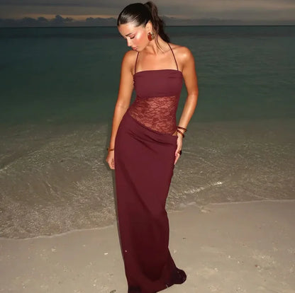 Lace Trim Y2K Slip Maxi Dress.